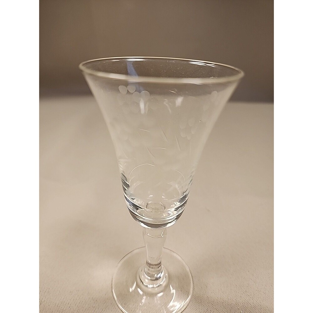 Vintage Libbey Rock Sharpe Halifax Stem Shot Glass Floral Etched